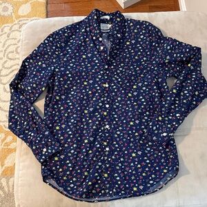 J. Crew Secret Wash Navy Floral Men's Button Down Shirt Size Small